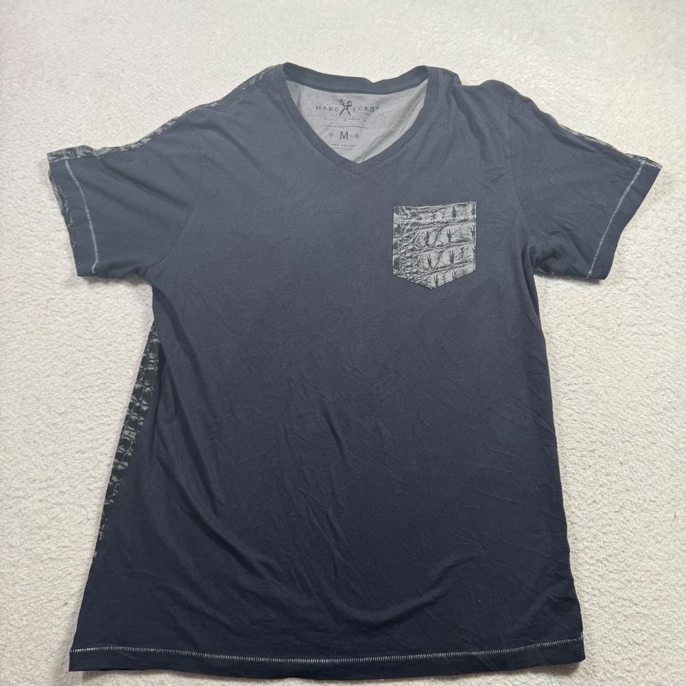 Marc Ecko Cut & Sew T-Shirt Mens Medium Gray V-Neck Crocodile Print Y2K Urban